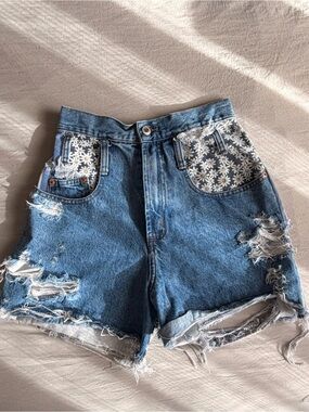 Custom Reworked Vintage 90s Steel Jeans Floral Cutoff Shorts - Size 3
